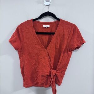 Madewell Spiced Cinnamon Texture & Thread Wrap Tie Crop Top. Size S